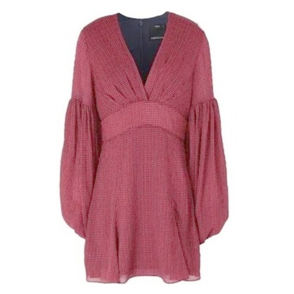 $130 C/MEO Collective Red Navy Blue Gingham Balloon Sleeve Mini Dress Size M f&f